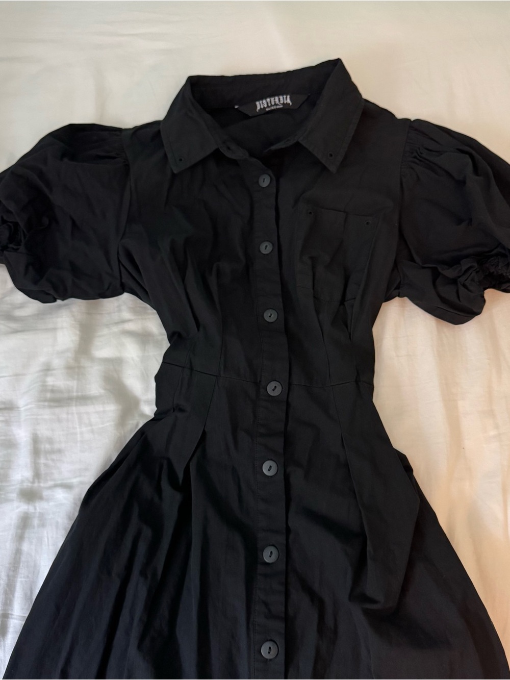 Disturbia Black Button-Down Maxi Dress with Puff Sleeves
